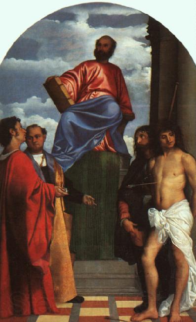 TIZIANO Vecellio St. Mark Enthroned with Saints t Norge oil painting art